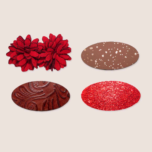 Babyspeldjes Warme Winterwens set met rode bloem, bruine speldjes en rode glitter